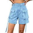 thumbnail image 2 of Cargo Jean Shorts for Women High Waisted Relaxed Fit Denim Hot Pants Casual Trendy Summer Jeans with Pockets, 2 of 7
