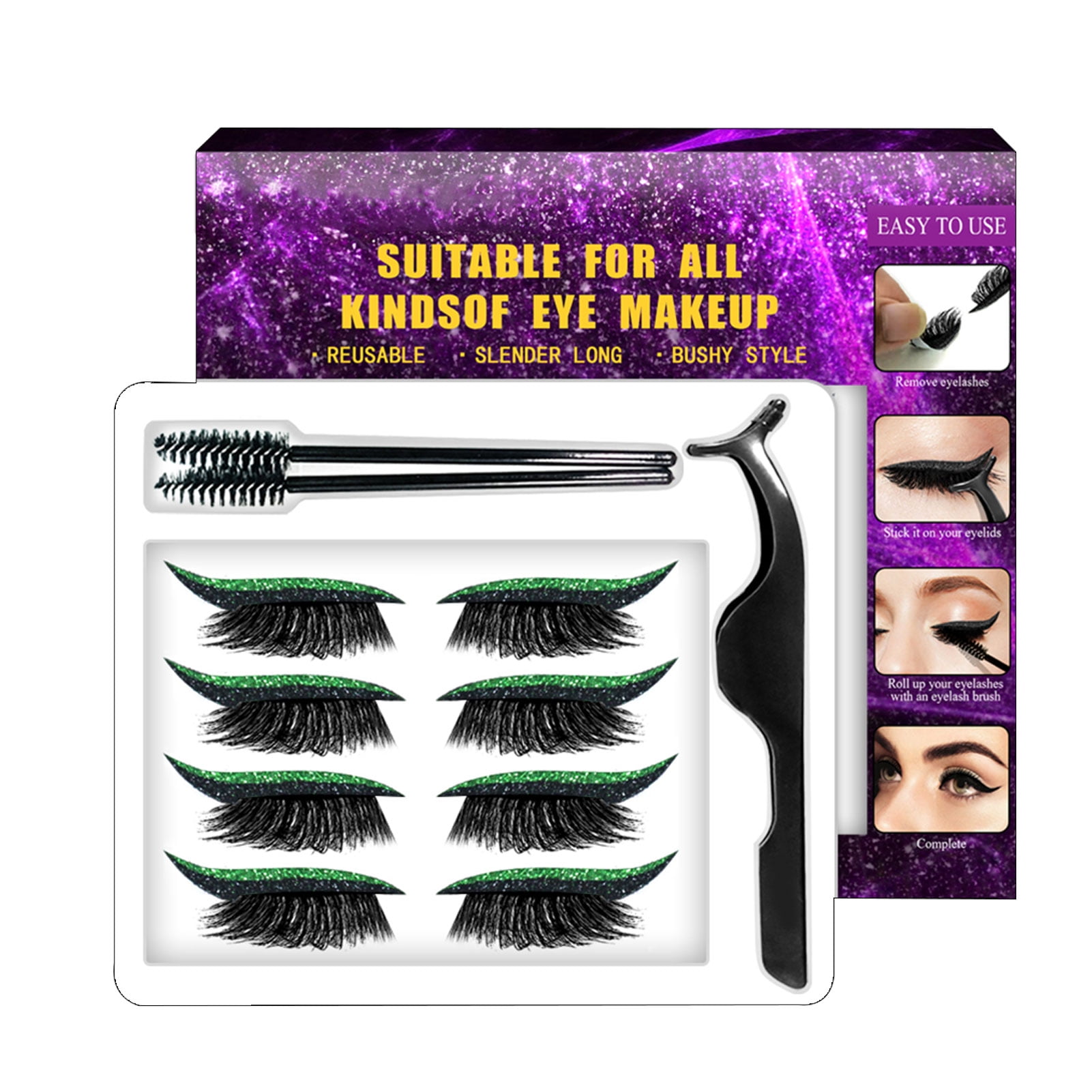 Viugreum Reusable Eyeliner Sticker with Eyelashes Lashes Natural Look