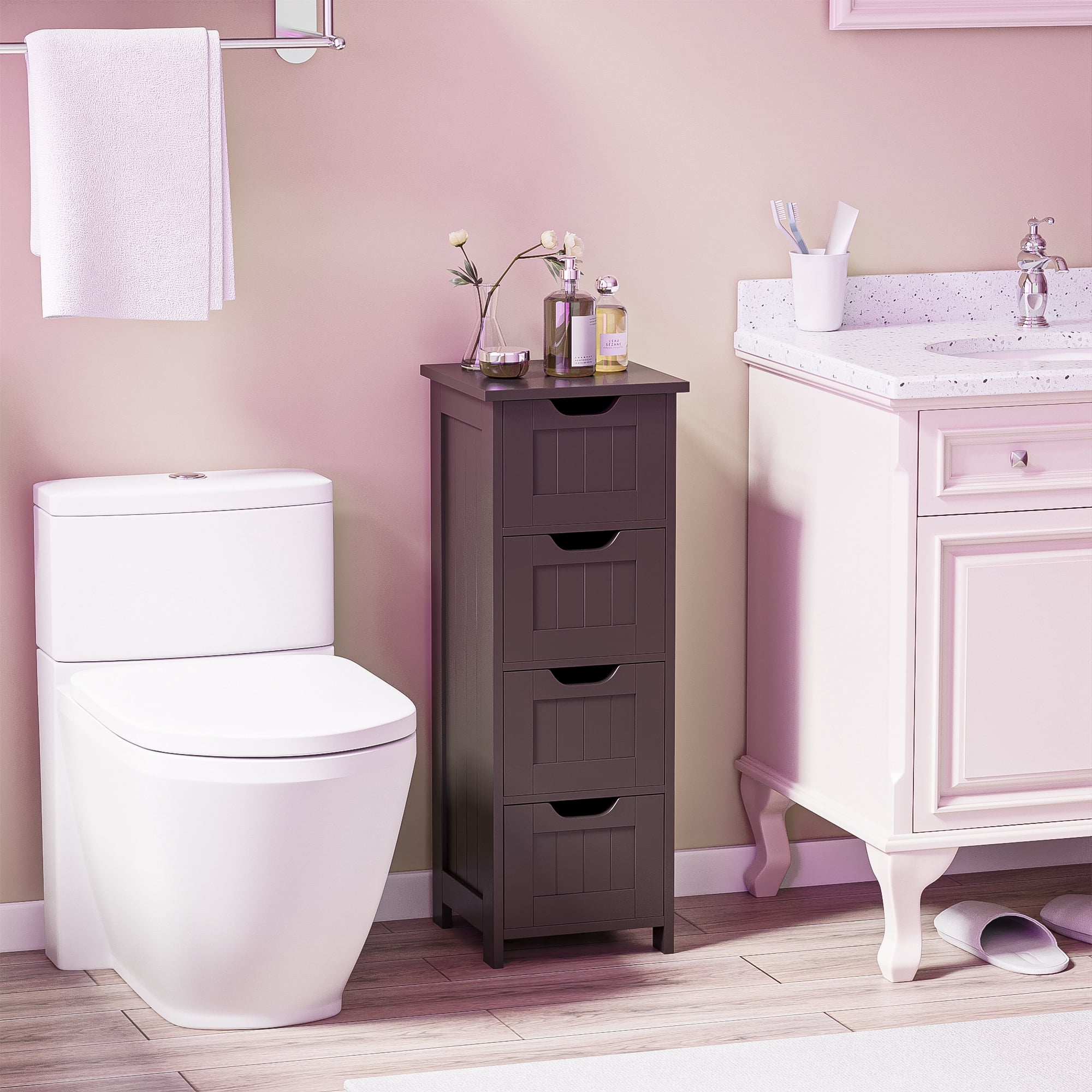 HomGarden 4 Drawers Bathroom Storage Cabinet Narrow Floor Side Cabinet for Kitchen, Dining Room Espresso