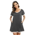 thumbnail image 5 of Women's Short Sleeve V Neck Sleepshirts With Pocket Ladies Home Pajamas Soft Comfy Nightdress,Lightweight Fabric,S-3XL,Gray, 5 of 6
