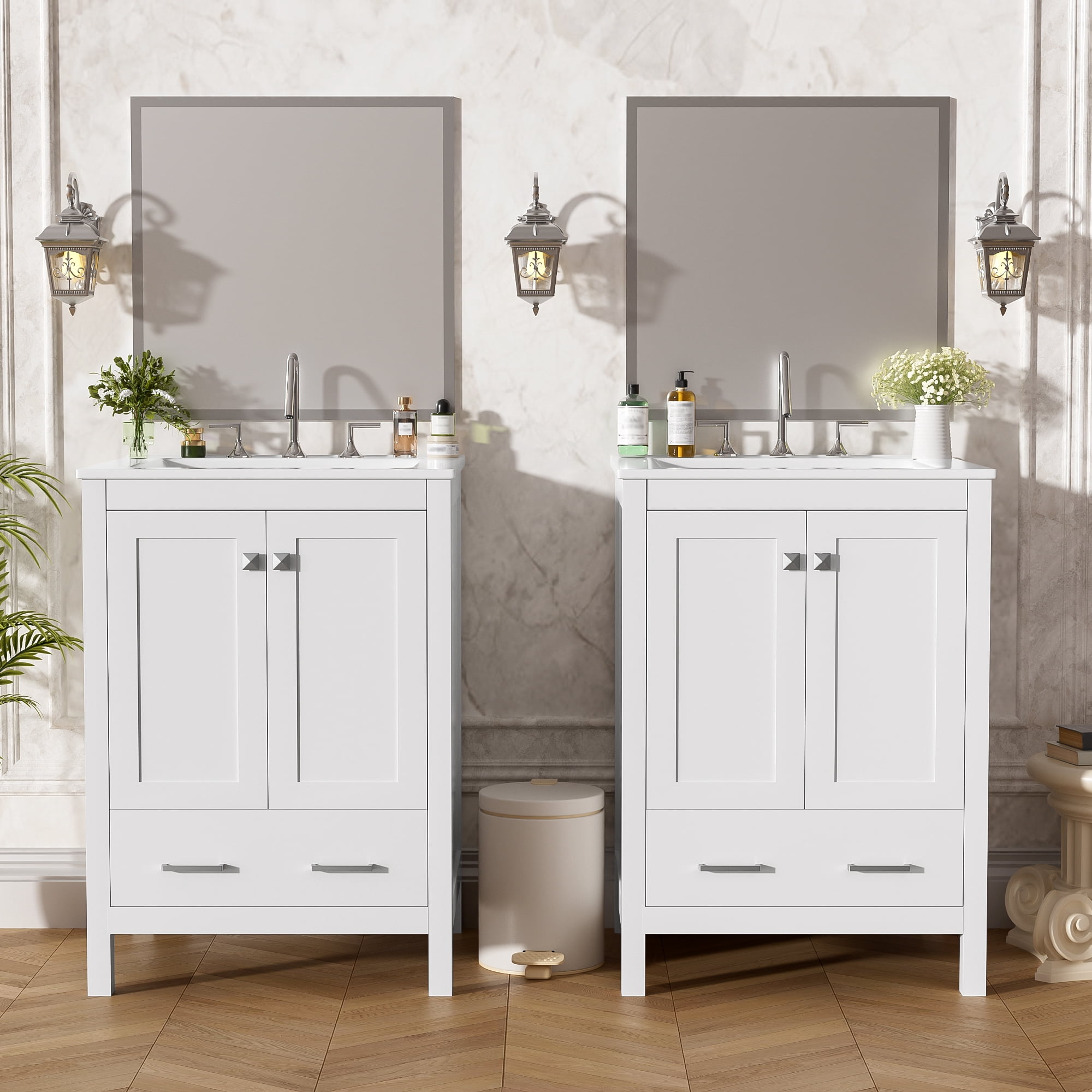 Euroco 48-Inch Bathroom Vanity with Integrated Undermount Sink, Storage Cabinet, Soft-Close Doors, Divided Drawer, and Double-Layer Door Shelf for Versatile Storage