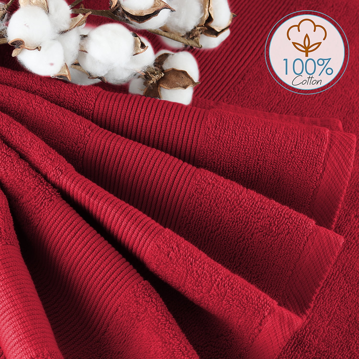 Clara Clark Bath Towels Set, 100% Cotton Luxury Softness 6 Pc Set, Red