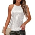 thumbnail image 3 of Sparkle Halter Vest Shirts for Women Dressy Sequin Sleeveless Party Blouse Backless Streetwear Tank Tops,Silver XXL, 3 of 6