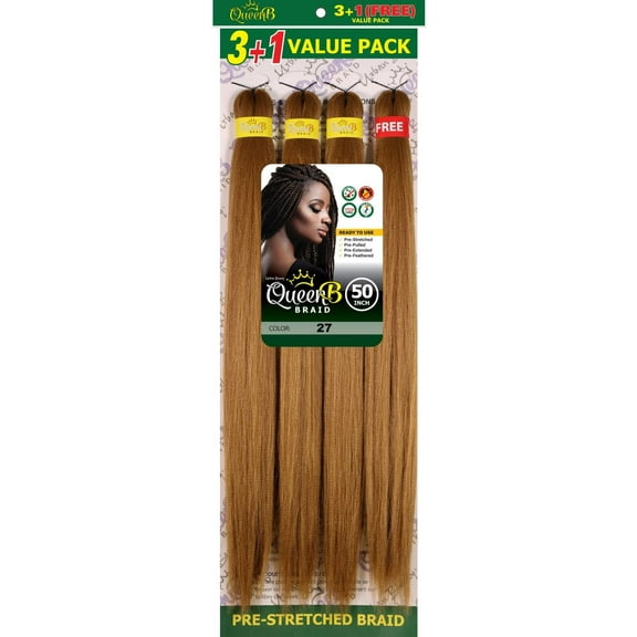 QueenB 4X Value Pack Pre-Stretched Braiding Hair 50” – Color #27