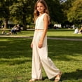 thumbnail image 5 of WAVSUF Girls Pants, with Side Pockets Wide Leg High Waist Casual Comfort Soft Trousers Beige 6, 5 of 10