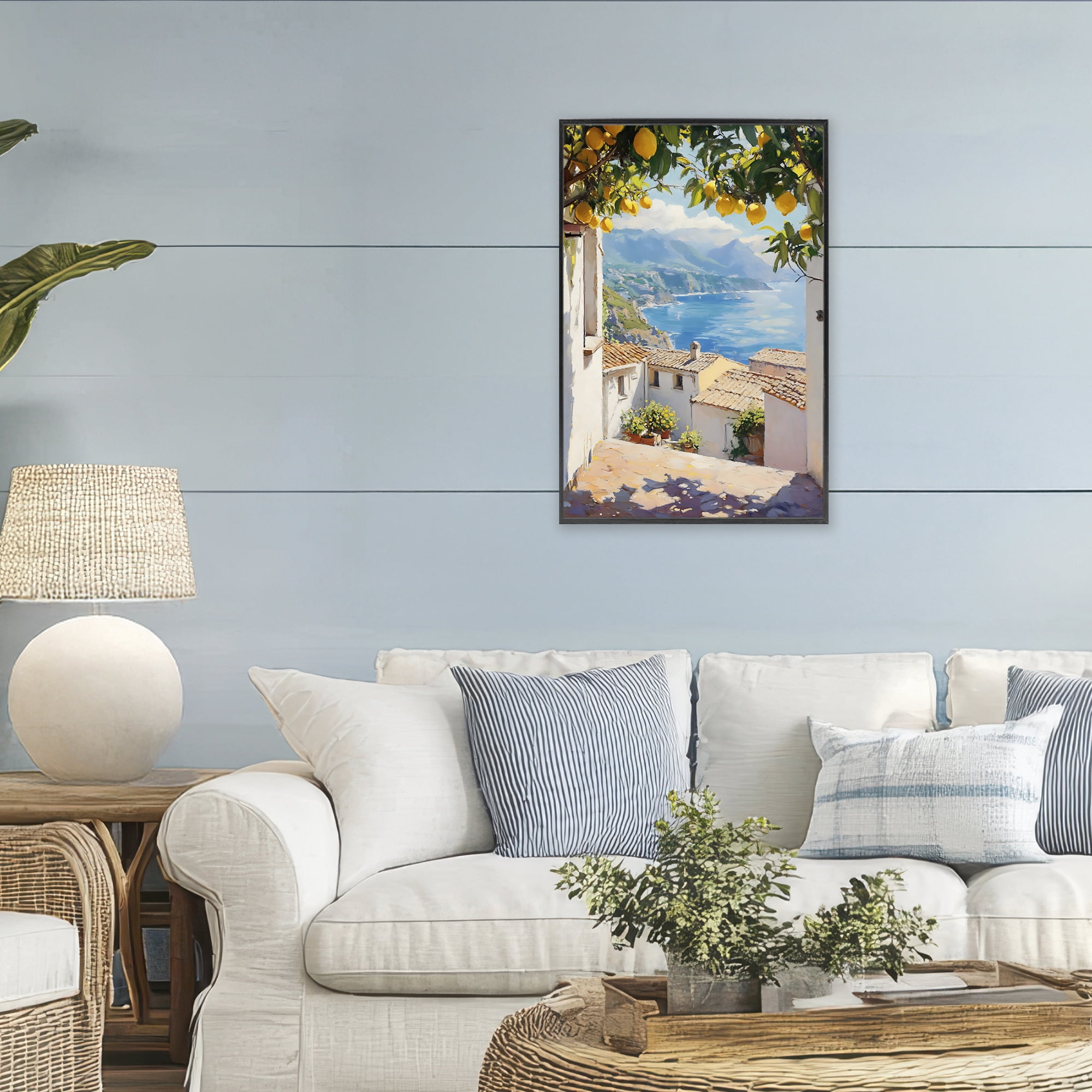 Stupell Industries Amalfi Coast Lemon Overhang Black Framed Giclee Art, design by LSR Design Studio