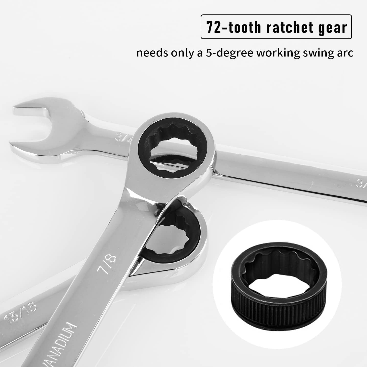 14-Piece Ratcheting Wrench Set, SAE 1/4”-7/8”, Chrome Vanadium Steel Combination Wrench set with Wrench Rack