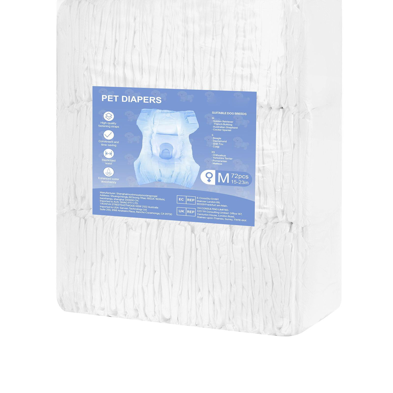 Disposable Dog Diapers Super Absorbent 360 Degree Leak Proof Female Dog Diapers with Wetness Indicator for Heat Training Incontinence Medium Size 144 Count 2 Packs of 72