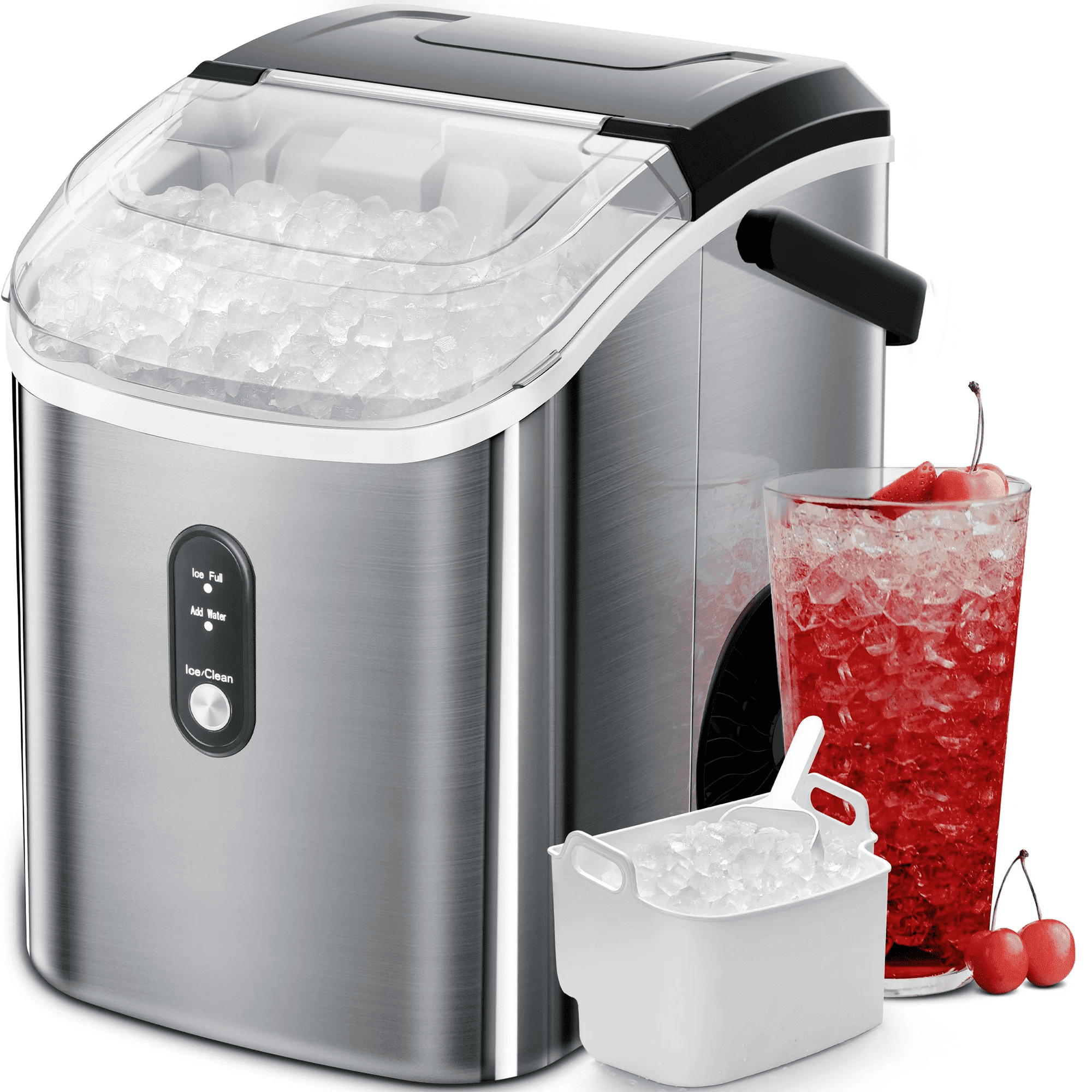 Auseo 35Lbs Nugget Ice Maker Countertop, Self-Cleaning with Ice Scoop, for Home/Office/Bar, Stainless Steel-Silver