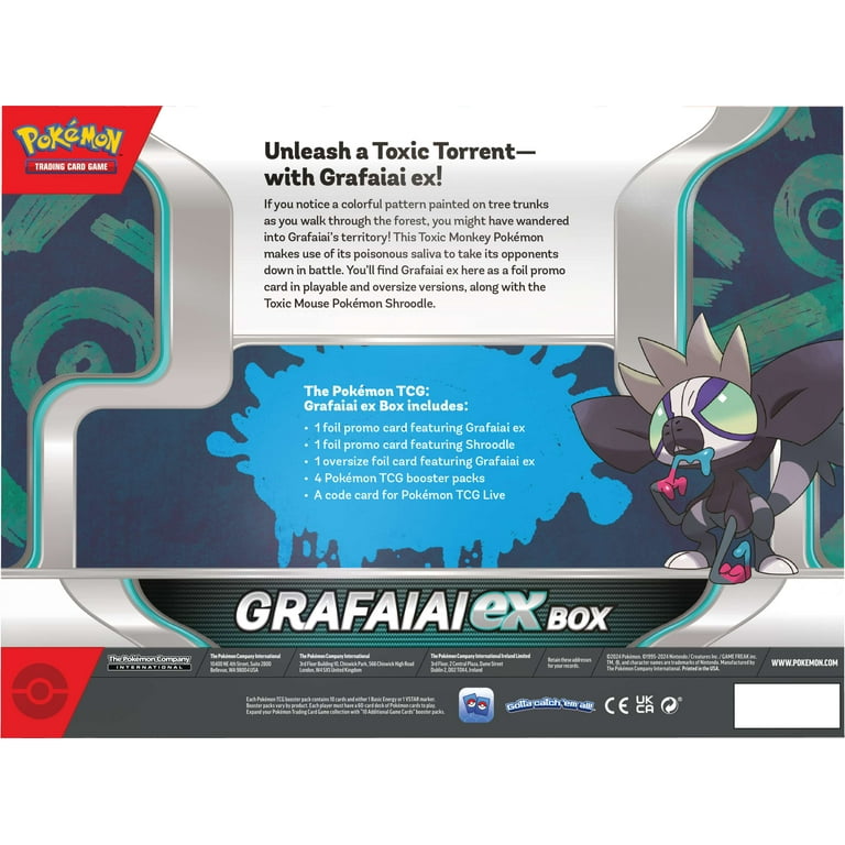 Pokémon TCG: Grafaiai ex Box (2 Foil Promo Cards, 1 Oversize Foil Card & 4 Booster Packs) Pokémon TCG: Grafaiai ex Box (2 Foil Promo Cards, 1 Oversize Foil Card & 4 Booster Packs)