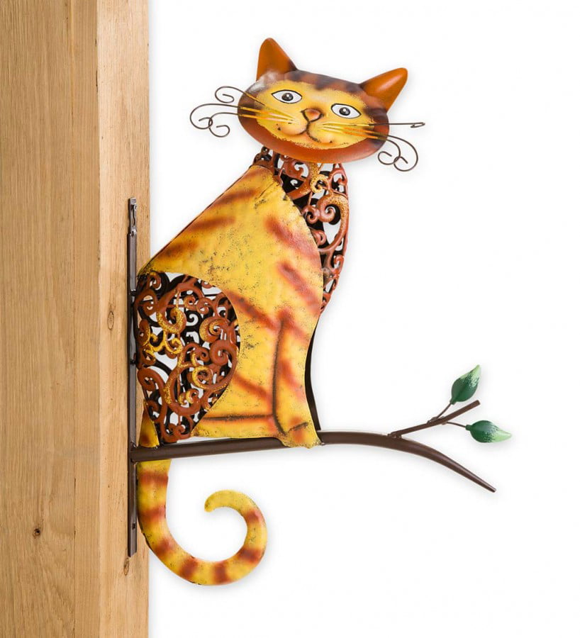 metal painted kitty cat tabby ornament sign wall decor 