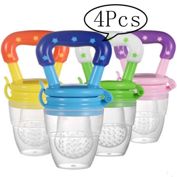 VONTER Baby Fruit Feeder Pacifier (4 Pack) - Fresh Food Nibbler, Infant Fruit Teething Toy, Food Grade Silicone Pouches for Toddlers & Kids M