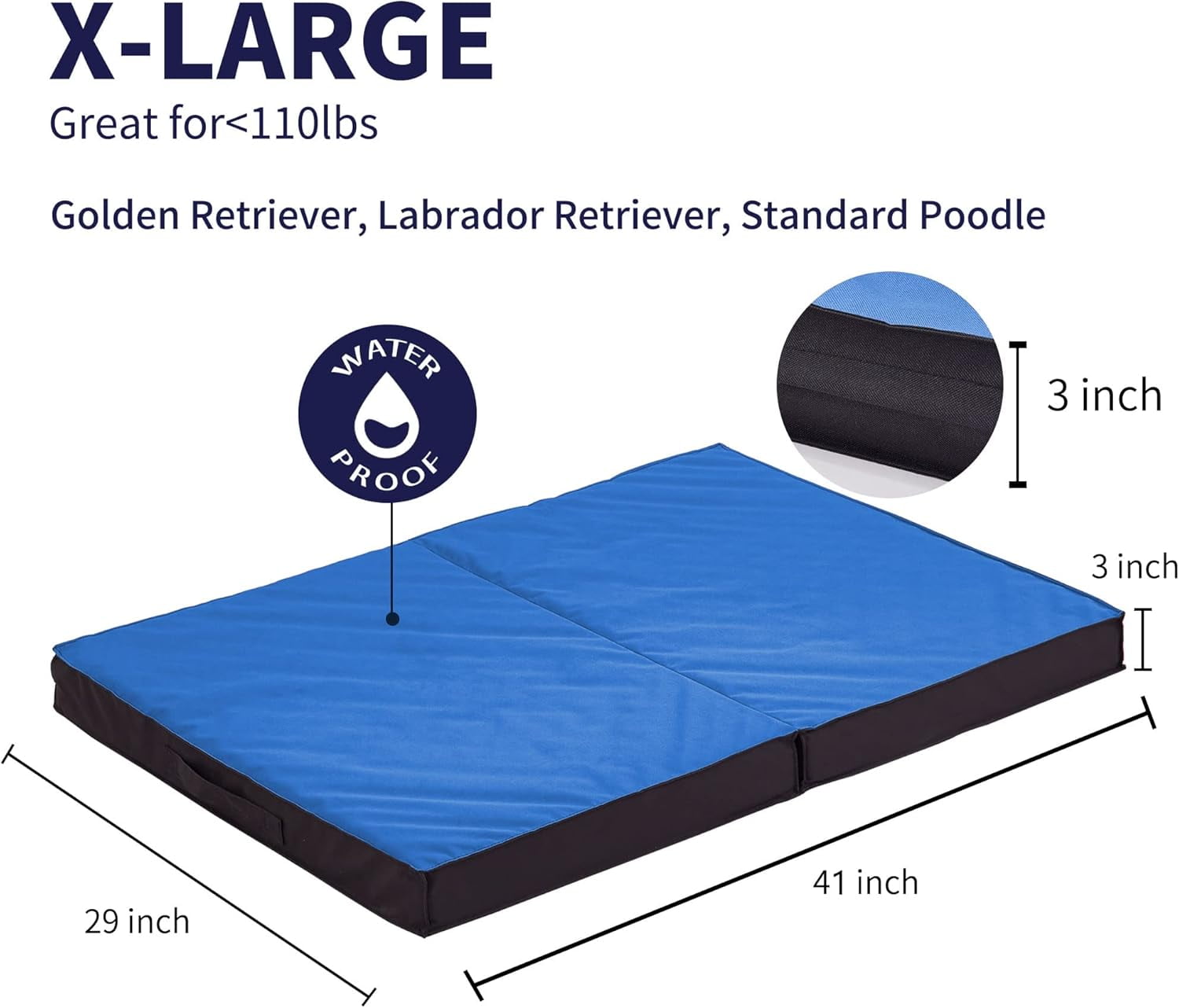 Waterproof Foldable Outdoor Dog Bed for Large Dogs, Orthopedic Portable All-Weather Bed with Washable Cover, 41 Inch for Indoor and Outside Use