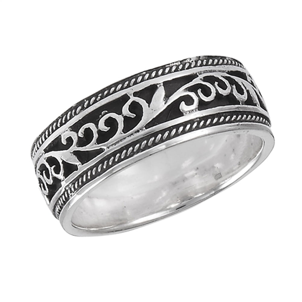 Oxidized Filigree Vine Leaf Eternity Ring .925 Sterling Silver Band ...