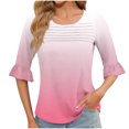 thumbnail image 2 of GERsome Short Sleeve T-Shirts for Women Trendy 3/4 Ruffle Sleeve Crew Neck Loose Fit Shirts Gradient Print Summer Casual Tunic Tops, Sizes S-3XL, 2 of 7