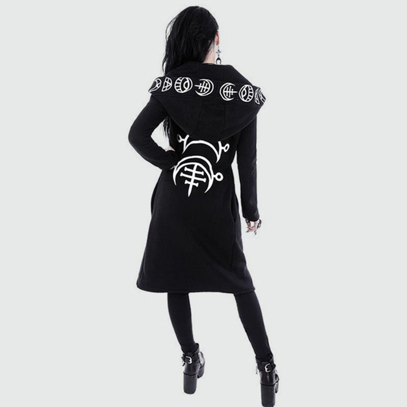 Hoodies Gothic Casual Cool Chic Black Plus Size Women Sweatshirts Loose Cotton Hooded Plain Print Female Punk Hoodies