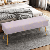 Magshion Rectangular Tufted Velvet Marbling Pattern Ottoman, Entryway Microfiber Shoe Stool, Bedroom End of Bed Bench, Home Footrest Footstool, Lavender/Gold