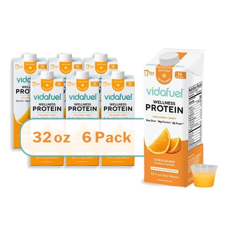 Vida Fuel Wellness Protein Oral Supplement Orange Burst Flavor 32 oz Reclosable Carton 6 Count