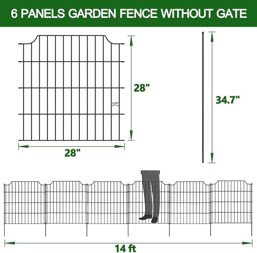 6 Panels of Rustproof Black Metal Decorative Garden Fence 28-in H X 28-in L