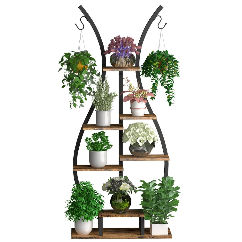 Tiered Plant Stand, Indoor tall metal Shelving hanging pot Bonsai