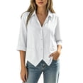 thumbnail image 2 of Neewe Cotton Button Down Shirts for Women 3/4 Sleeve Tops V Neck Collared Blouses Business Casual Outfits, 2 of 8