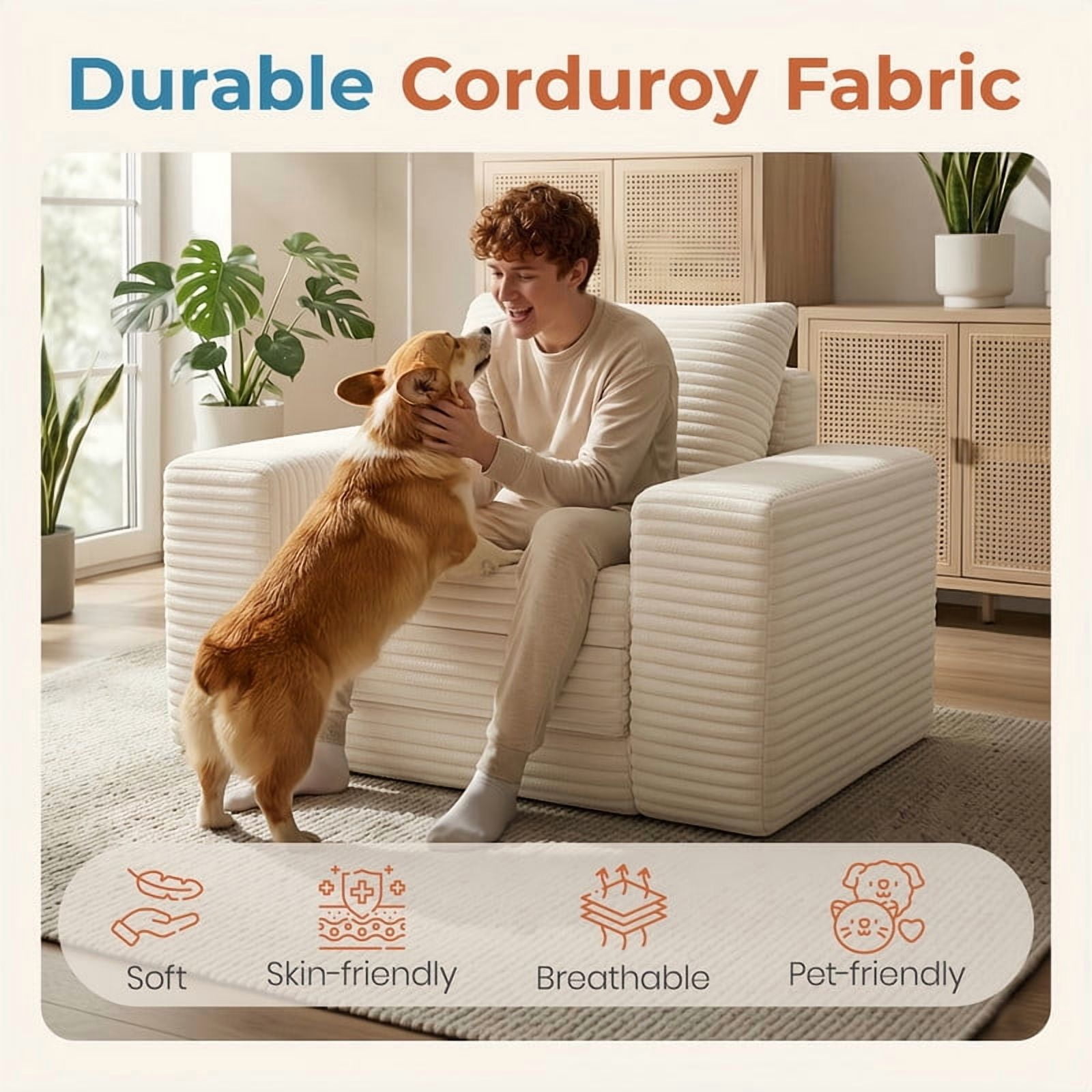 Boneless No Assembly Single Wide Arm Sofa, Memory Foam Convertible Sleeper Chaise Lounge Couch, Accent Chair Sofa Bed