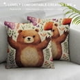 thumbnail image 3 of Watercolor Flower Flannel Fleece Pillow Cushion Cover, Illustration of Happy Little Bear in Frame of Flowers Mushrooms Wreath, Decorative Square Accent Pillow Case, Purple Green, 3 of 5