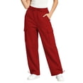 thumbnail image 3 of VBVC Women's Drawstring Wide Leg Cargo Pants , Casual Adjustable Hem Sweatpants For Women, Ladies' Y2K Streetwear Trousers with Pockets, Red , S-3XL, 3 of 10