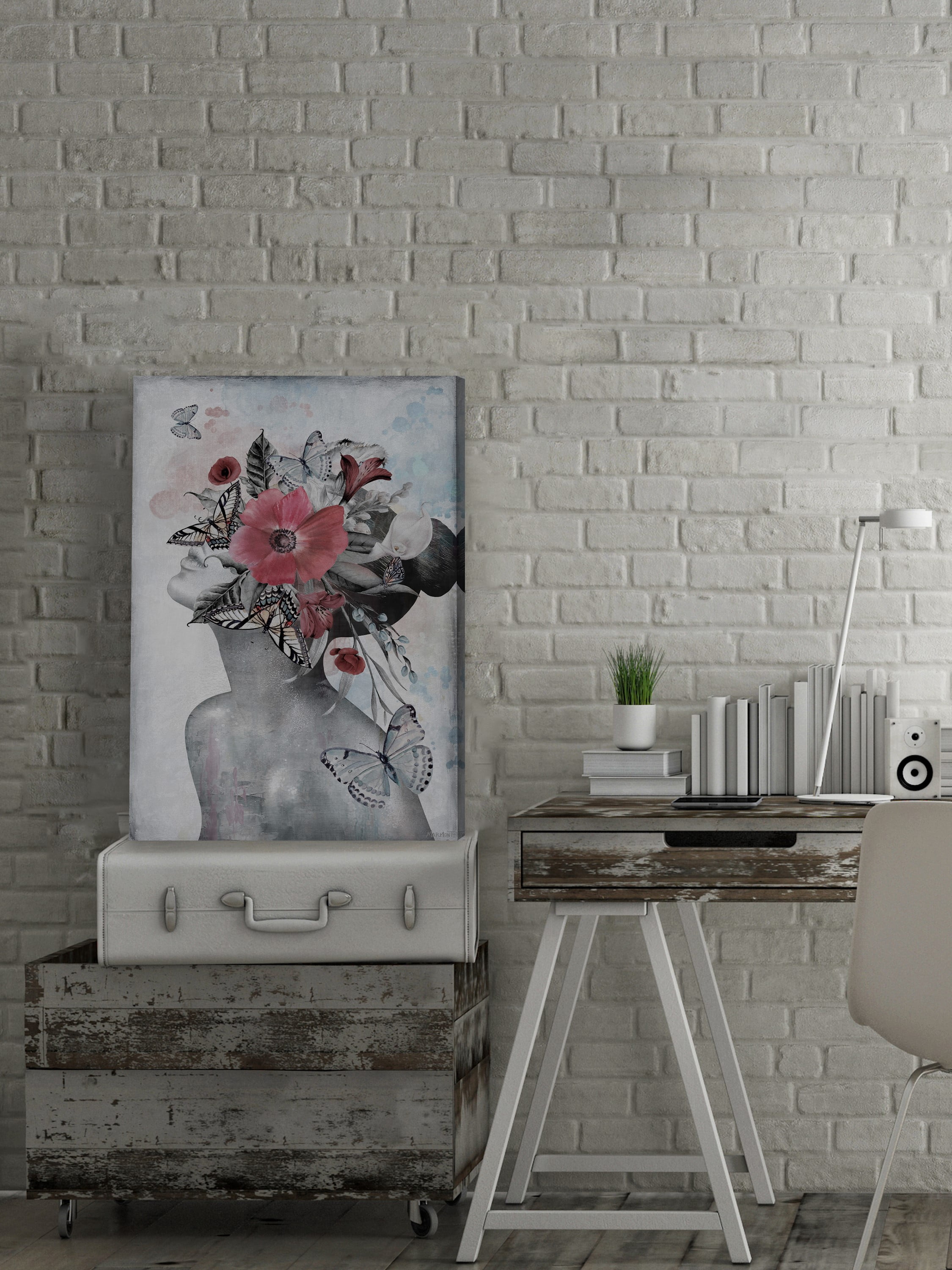 Marmont Hill Poppies and Butterflies Canvas Wall Art