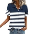 thumbnail image 5 of XPMWRP Casual Striped Printed Tops for Women Button Down V Neck Collared T Shirts Comfy Loose Fit Summer Blouse Navy XL, 5 of 6