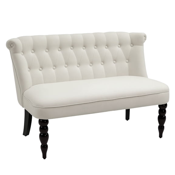 Cream Loveseat Sofa, Armless Fabric Living Room Couch with Wood Legs