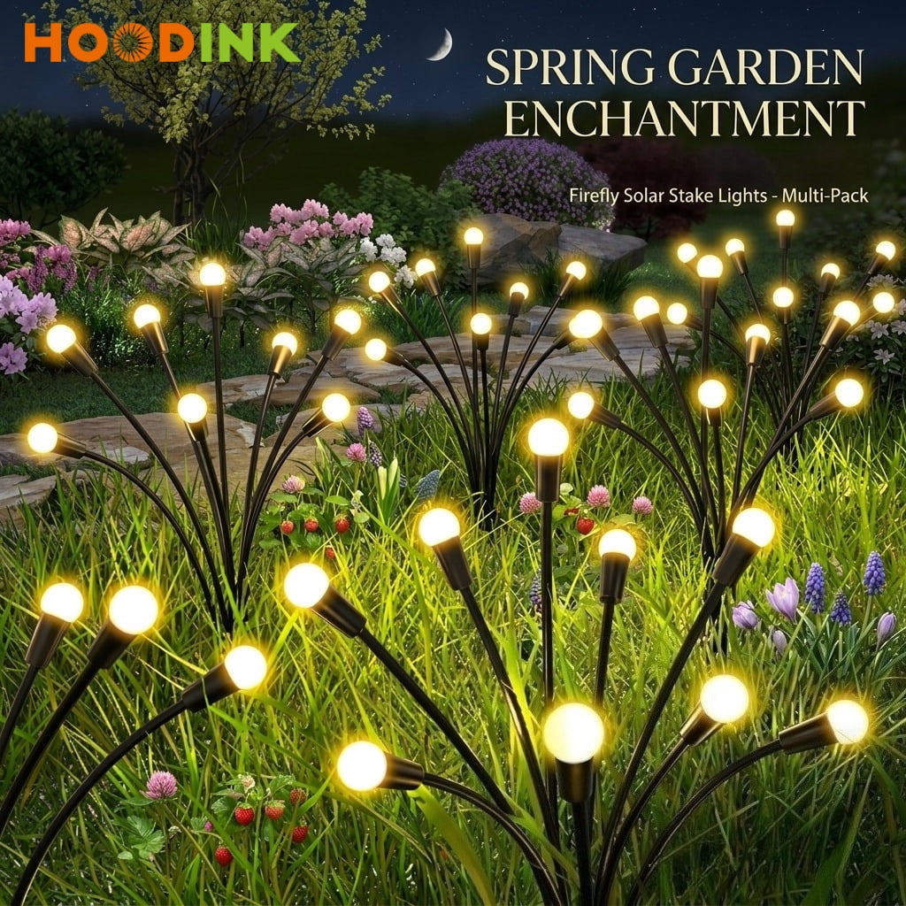 8 Pack Solar Firefly Lights – 64 LED Outdoor Garden Decor, IP 65 Waterproof, Solar Swayable Lights for Garden Patio Pathway(Warm White)