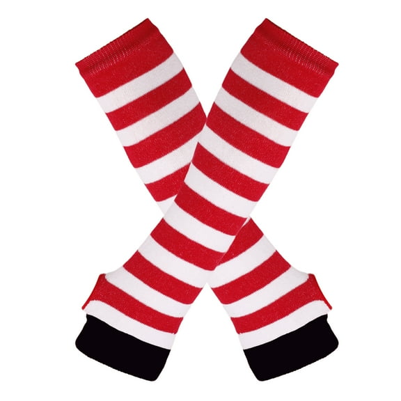 Namzi Arm Warmers 1-Pair Fingerless Gloves, Stretchy Gloves, Fingerless Mittens, Long Gloves, Striped Gloves for Daily & Outdoor Use,Red White