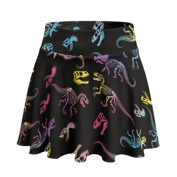 Whosucclay Polyester Spandex Fabric Golf Skirts for Pickleball Yoga Tennis, High Waist Built-in Shorts Tennis Skirt, Dinosaur Skeleton Design, Size X-Large
