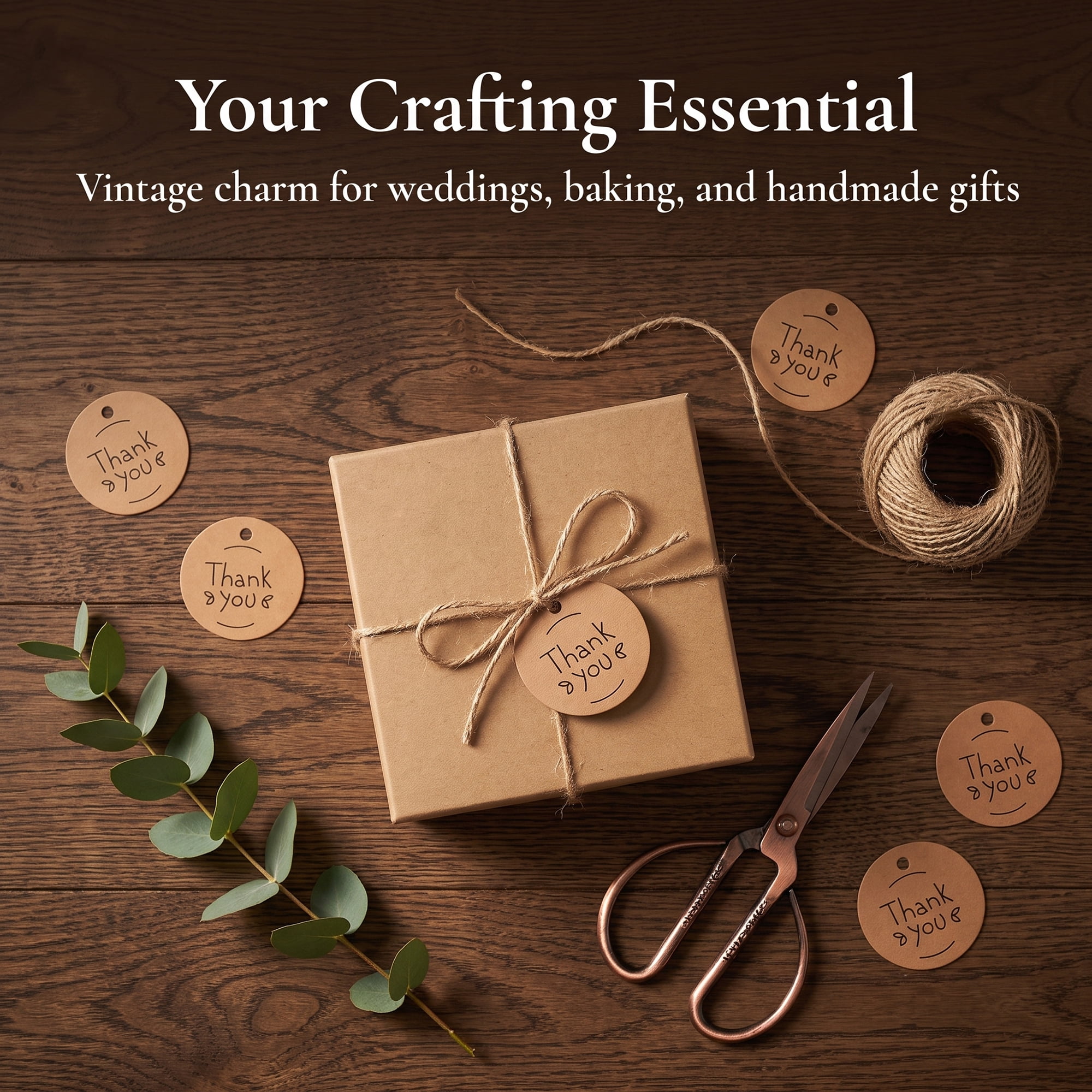 Unique Bargains Round Circle Gift Tags with Natural Twine 1.2" x 1.2" Simple Patterns
