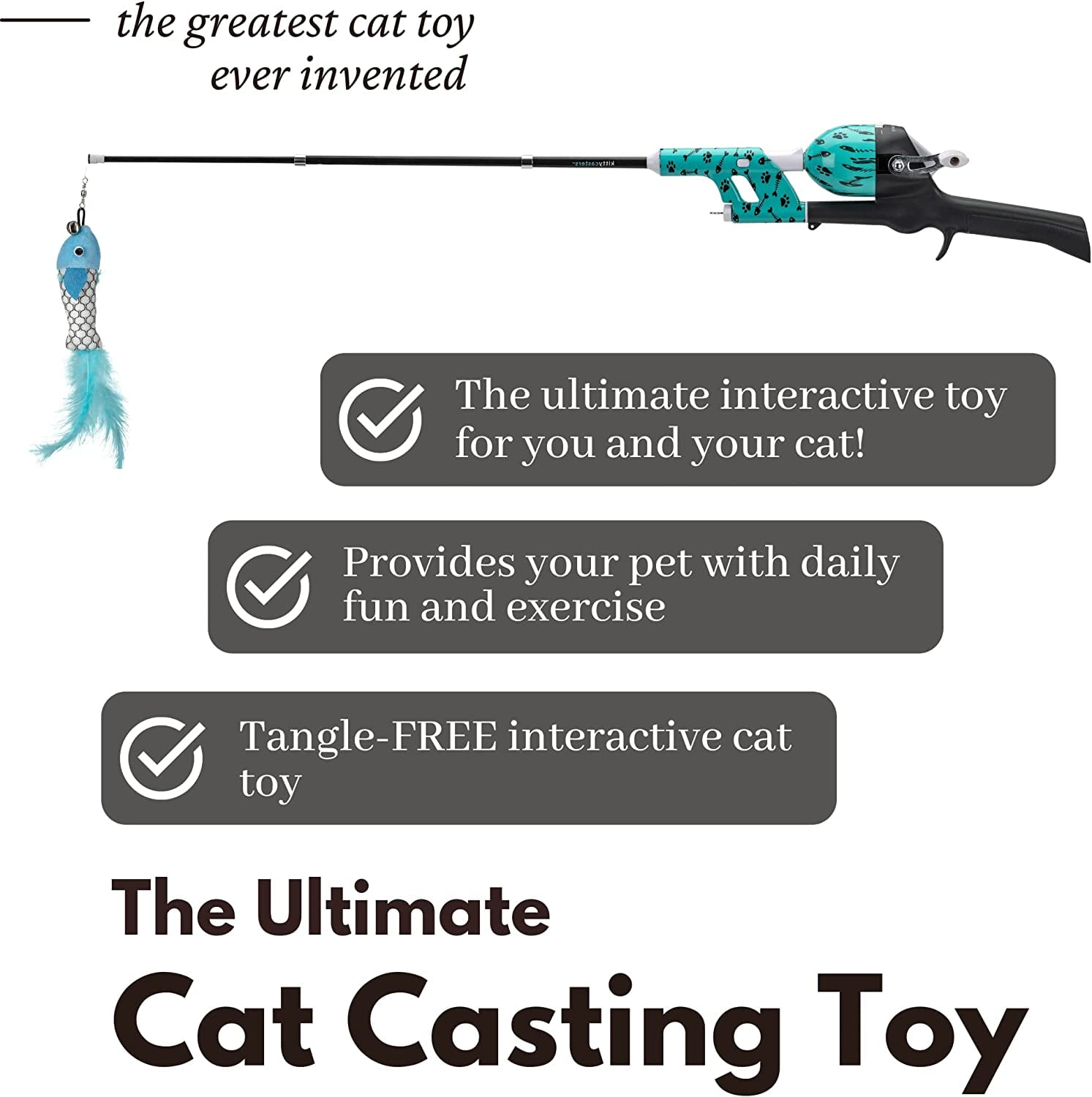 Cat Caster Fishing Pole Toy  Tangle Free, Retractable & Easy to