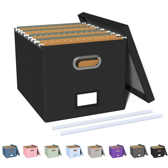 Caja organizadora de archivos Oterri con tapa para cartas o documentos legales, color negro