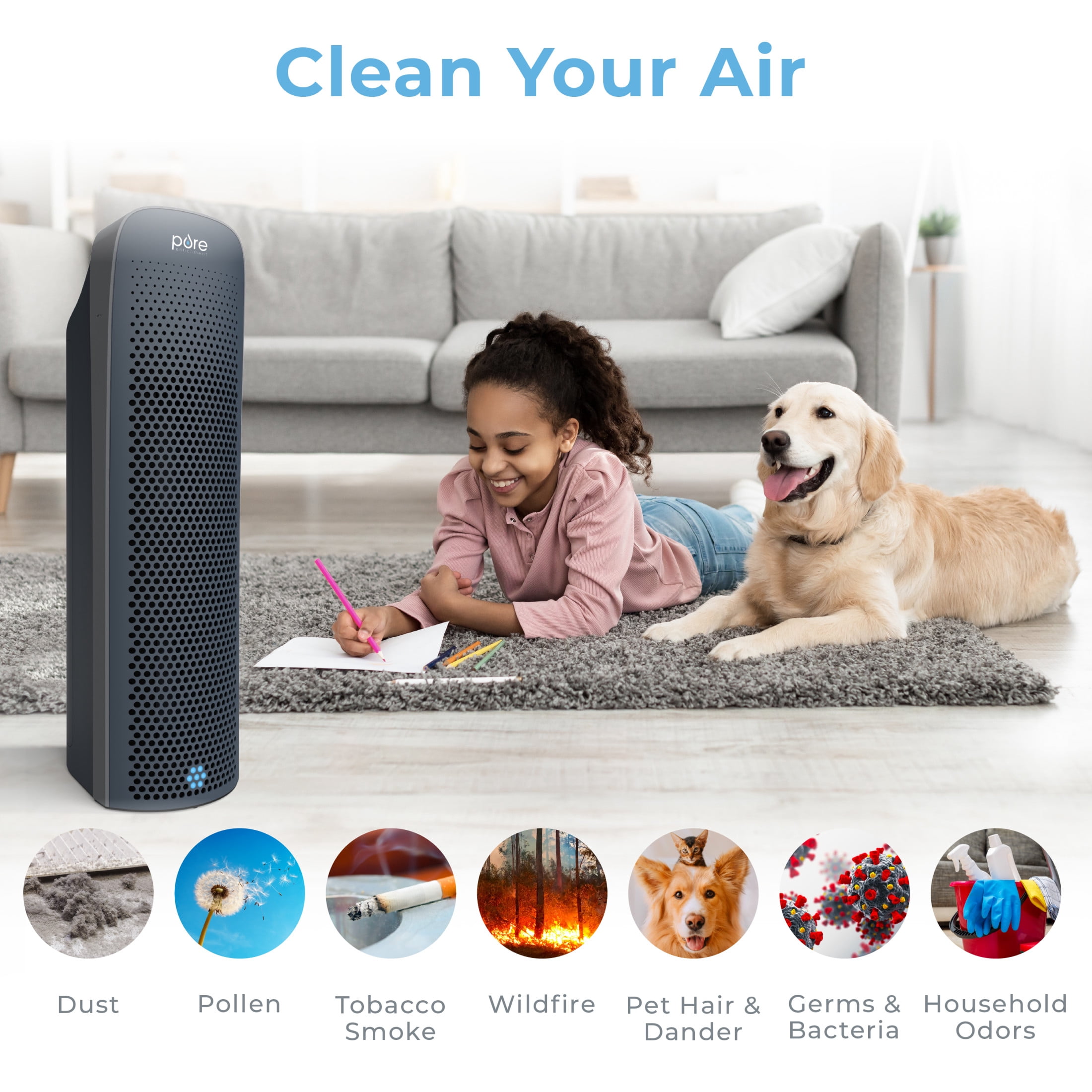 Pure Enrichment PureZone Elite Large Room True HEPA 4 Stage Filtration Air Purifier, Graphite