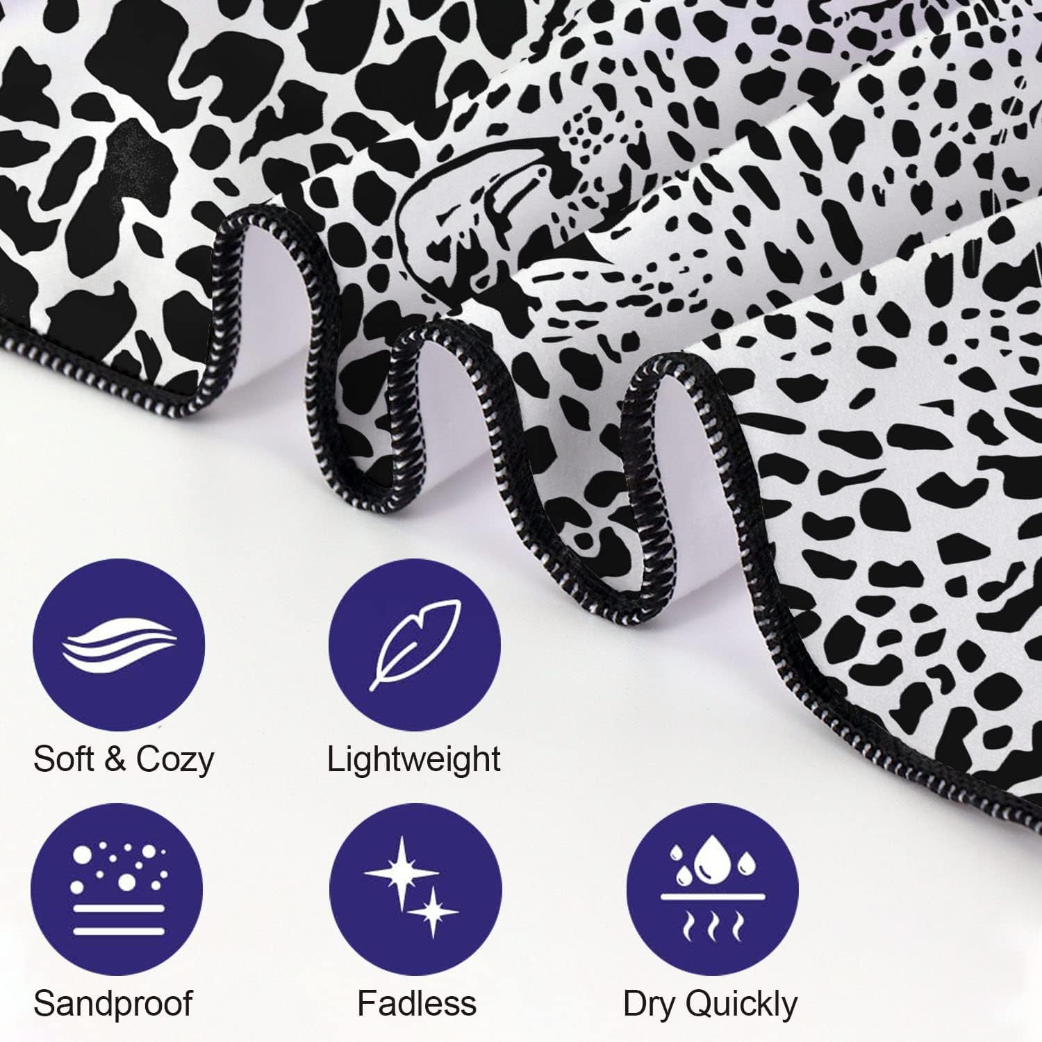 Cheetah Beach Towel Oversized 71x36IN Quick Dry Sand-Free Black and White Leopard Print Beach Towels Soft Lightweight Towels for Swim Pool Camping Travel