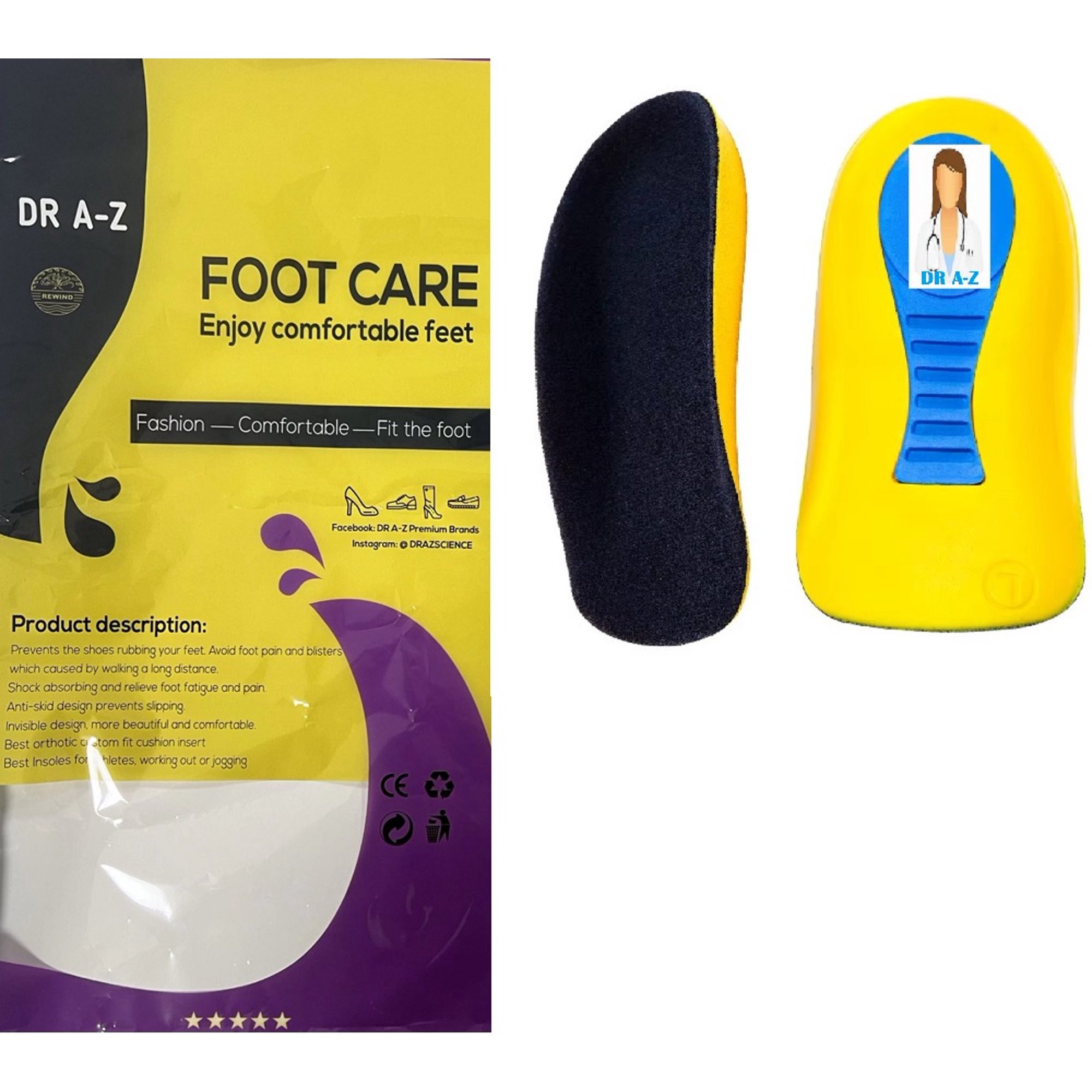 Doctor A-Z Flat Foot Orthopedic Arch EVA 3/4 Half Insoles Arch Support Insole High Arch Support Forefoot Metatarsal Cushion Shoe Insert
