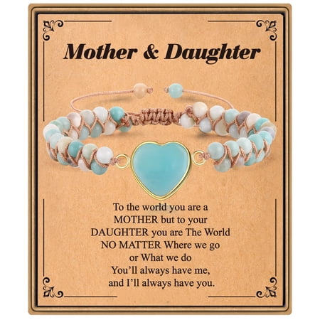 IEFSHINY Gifts for Mom Daughter, Natural Stone Bracelets Gifts Adjustable Natural Double Winding Beading Hand Turquoise Bracelet Gifts for Mom Daughter