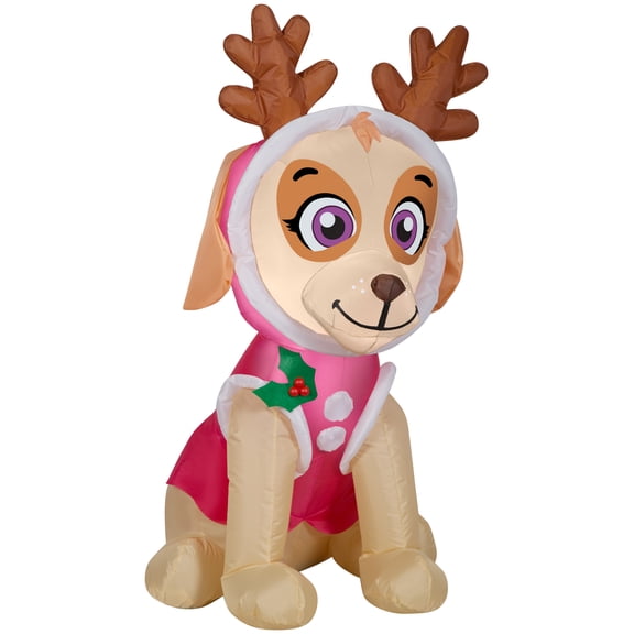 Gemmy Christmas Airblown Inflatable Skye in Pink Snow Outfit w/Antlers Nick, 3.5 ft Tall