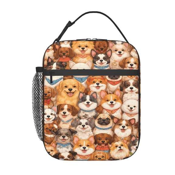 Cute Puppy Cartoon Dog Lunch Bag Reusable Thermal Lunch Tote with Handle for Women and Men
