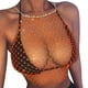 thumbnail image 1 of Playeras,Blusas y Tops,Ropa para Mujer Mujeres Negro Tank Top Diamante de imitación Muslo Club Sujetador sexy Diamante Chaleco Sisa Top corto Malla Crop Tank Chaleco (Orange, L), 1 of 4