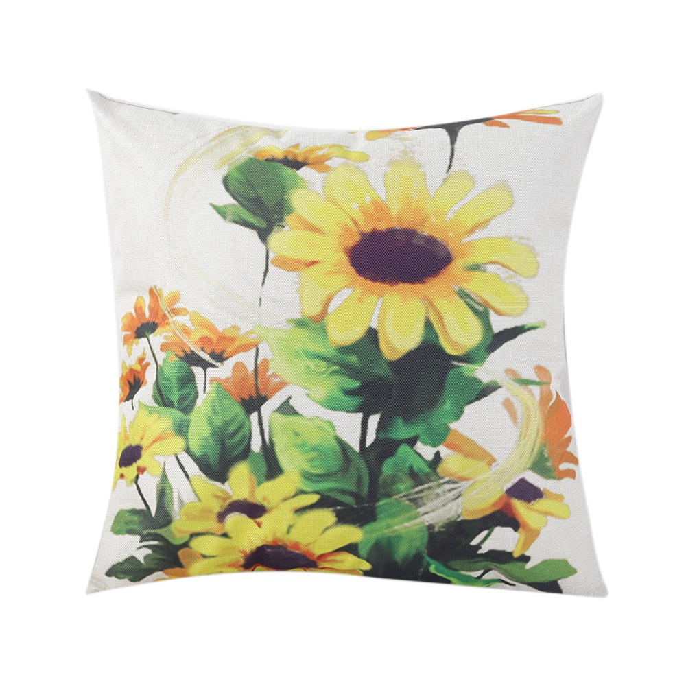 Sunflower Printed Pillow Case Linen Cushion Cover Flower Pattern Square