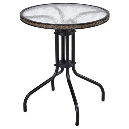 Gymax Steel Frame Glass Top Patio Round Table Dining Table Patio