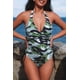 thumbnail image 1 of ABPHQTO Traje de baño de una pieza sin espalda con cordón de camuflaje verde para mujer, 1 of 5