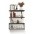 thumbnail image 5 of Teqhome 2 In 1 Floating Shelves Set Wall Mounted with Storage Basket for Organized Space Home Decor Brown Paulownia Wood + Iron, 5 of 11