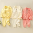 thumbnail image 4 of Odeerbi Kids Boys Girls Cotton Clothes Fall Winter Outfits Set Children's Casual Cute Flower Single Breasted Top Two-piece Set Long Sleeve Round Neck Shirt Set Yellow, 4 of 4
