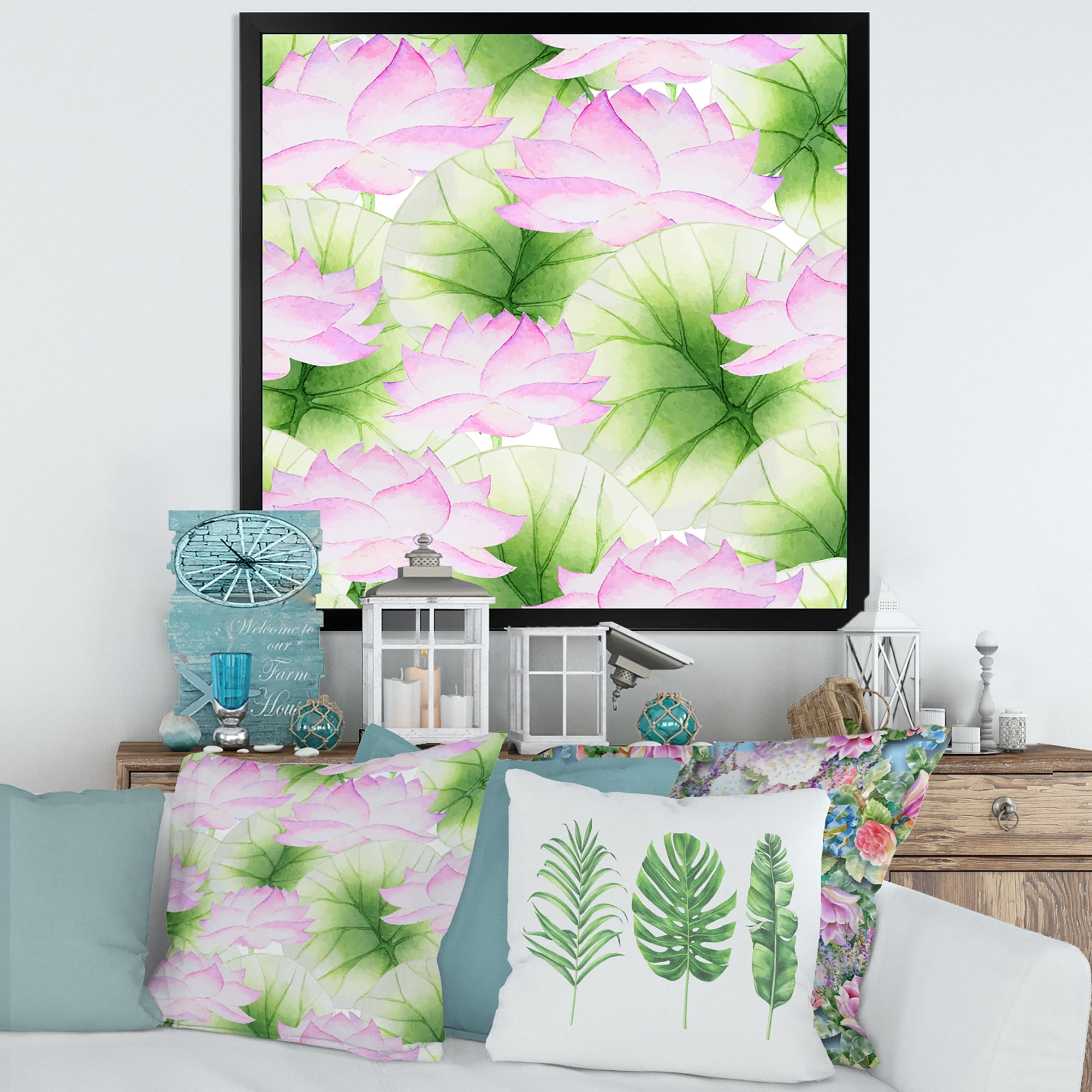 Designart 'Ancient Pink Lotuses In The Pond IX' Traditional Framed Art Print